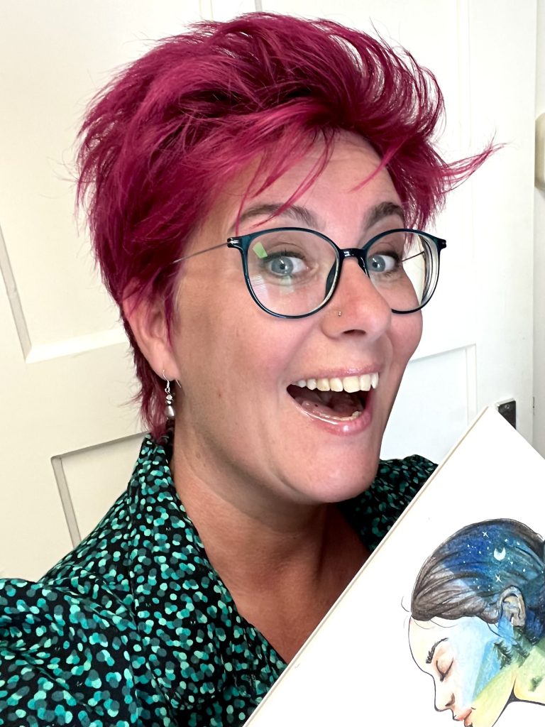 Sara Lindenhols tijdens de online tekencursus Journaling Joy, creatief aan de slag met portret tekenen.